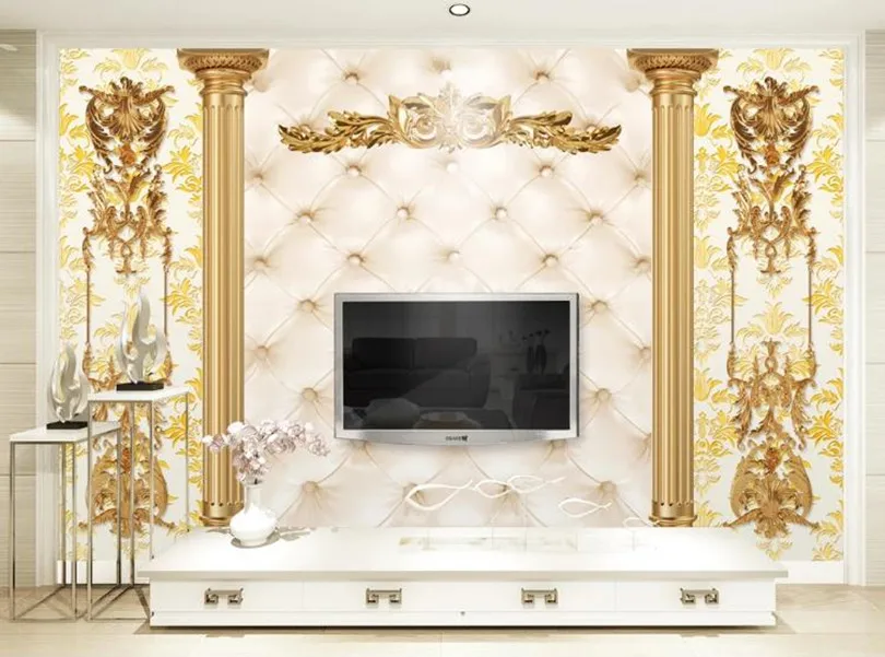 

3D Wallpaper Luxury golden European pattern Wall Sticker Living Room Bedroom Home Decor 3D Wall Papers