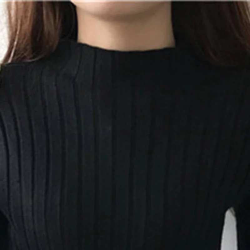 Женский свитер с высоким воротником черный вязаный пуловер длинным рукавом