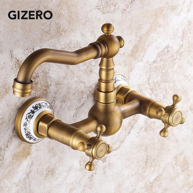 Античный медный смеситель с двойной ручкой и поворотным носиком смесители для