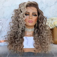 ash blonde curly human hair wig preplucked icy blonde ombre lace front wig dark roots remy hair kinky curly wig for women 180