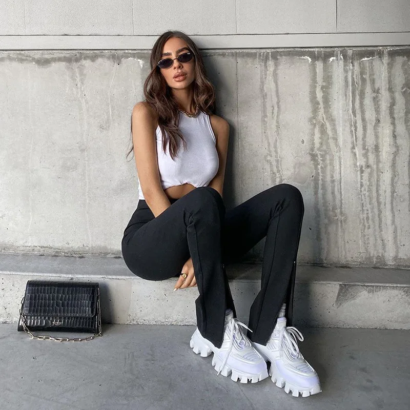 

2021 Mid Waist Split Hem Women's Boot Cut Pant
