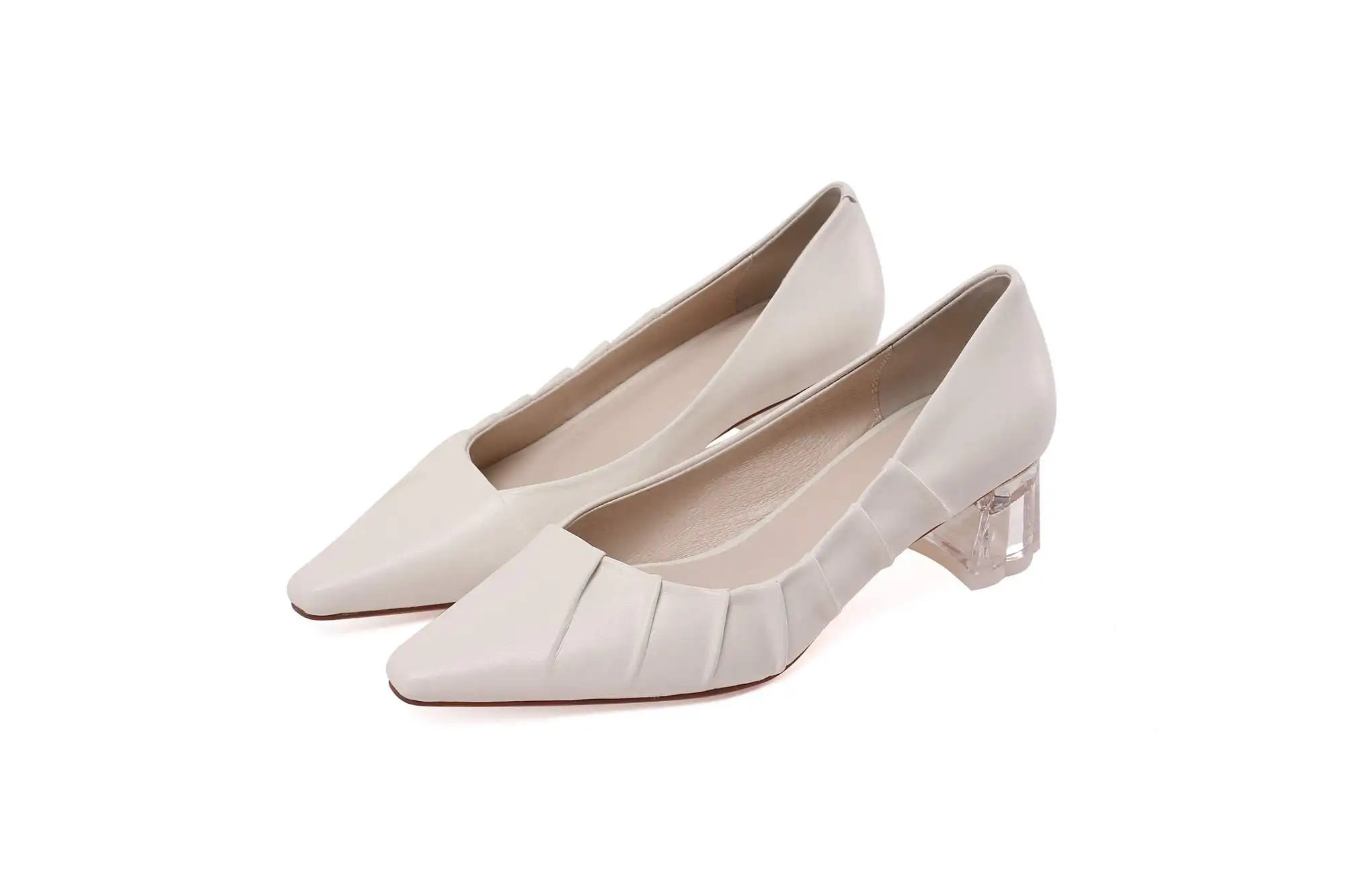 

Krazing Pot 2021 cow leather square toe med heel mature office lady shallow spring shoes solid fashion party women pumps Lzf9