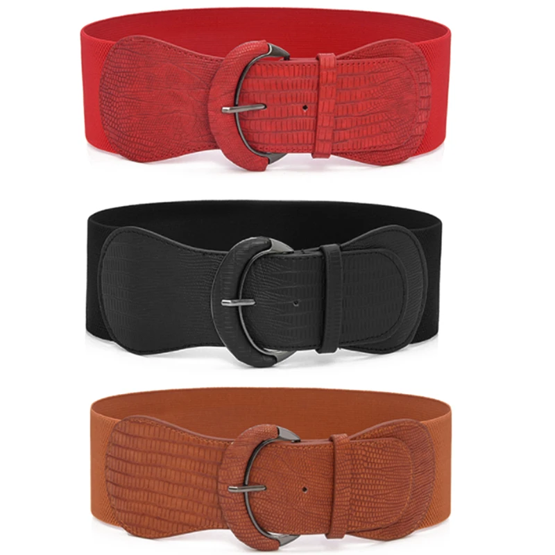 

Women Luxury Waist Belts For Dress Pu Patent Leather Elastic Band Waist Belt Solid Color Wide High Quality Waistband New