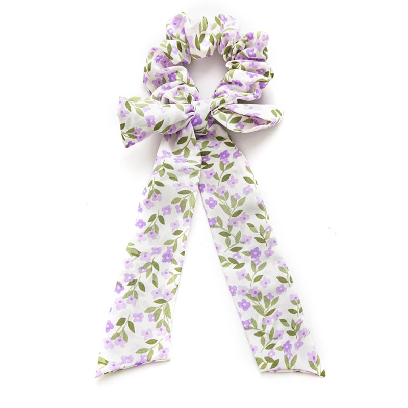

Korean Bow Long Ribbon Hair Scrunchie Chiffon Floral Print Sweet Elastic Hair Band Ponytail Hair Scarf Hair Tie Hair Accessories