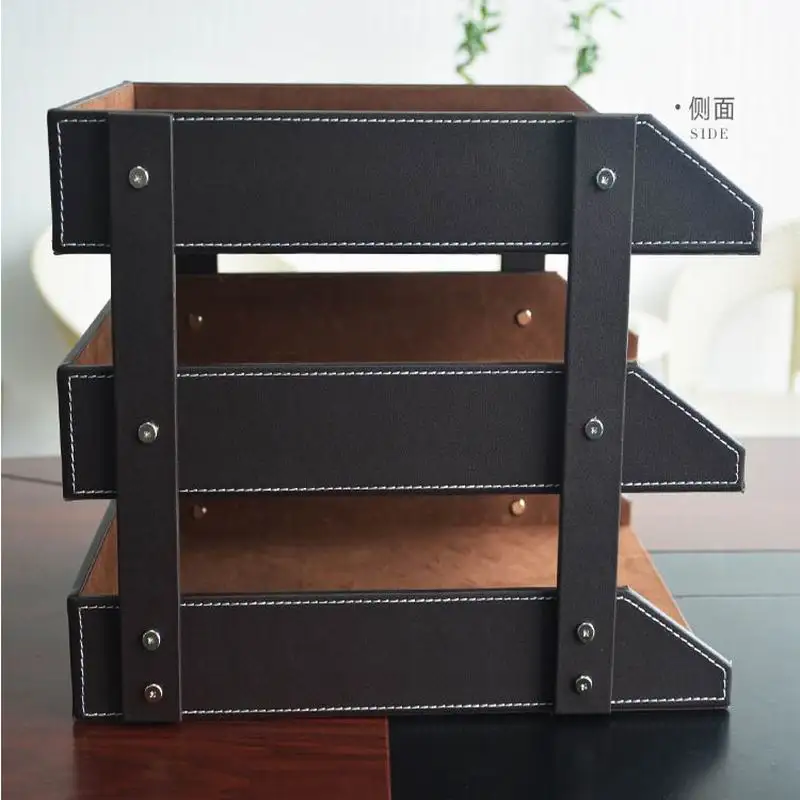 Черный/коричневый 3 слойный стол из искусственной кожи A4 ящик для документов