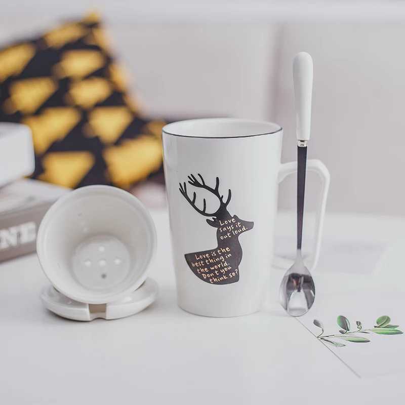 Мультяшная кружка Milu в виде оленя модная Милая поилка для чая с ложкой и губой