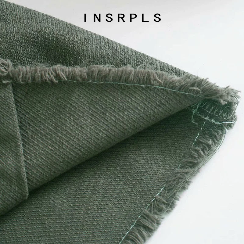 

INSRPLS Women Fashion Oversized Cropped Denim Jacket Coat Vintage Long Sleeve Frayed Tassel Female Outerwear Chic Tops