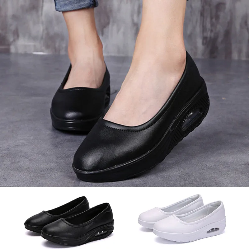

Comfortable Women Wedges Sneakers Black White Nurse Work Shoes Slip On Lightweight Loafers Female Walking Running Easy Footwear