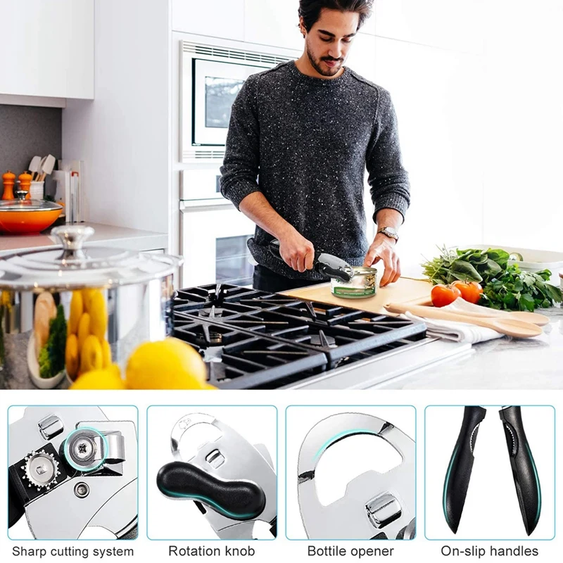 

Manual Can Opener, 4 in 1 Stainless Steel Jar Opener, Heavy Duty Ultra Sharp Bottle Opener with Ergonomic Design