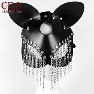 Кожаная маска для БДСМ-кошек, кожаный фетиш, для зрелых женщин, Рейв, карнавал, лицо женщины, для косплея кошки, забавная маска для эротическая цепь
