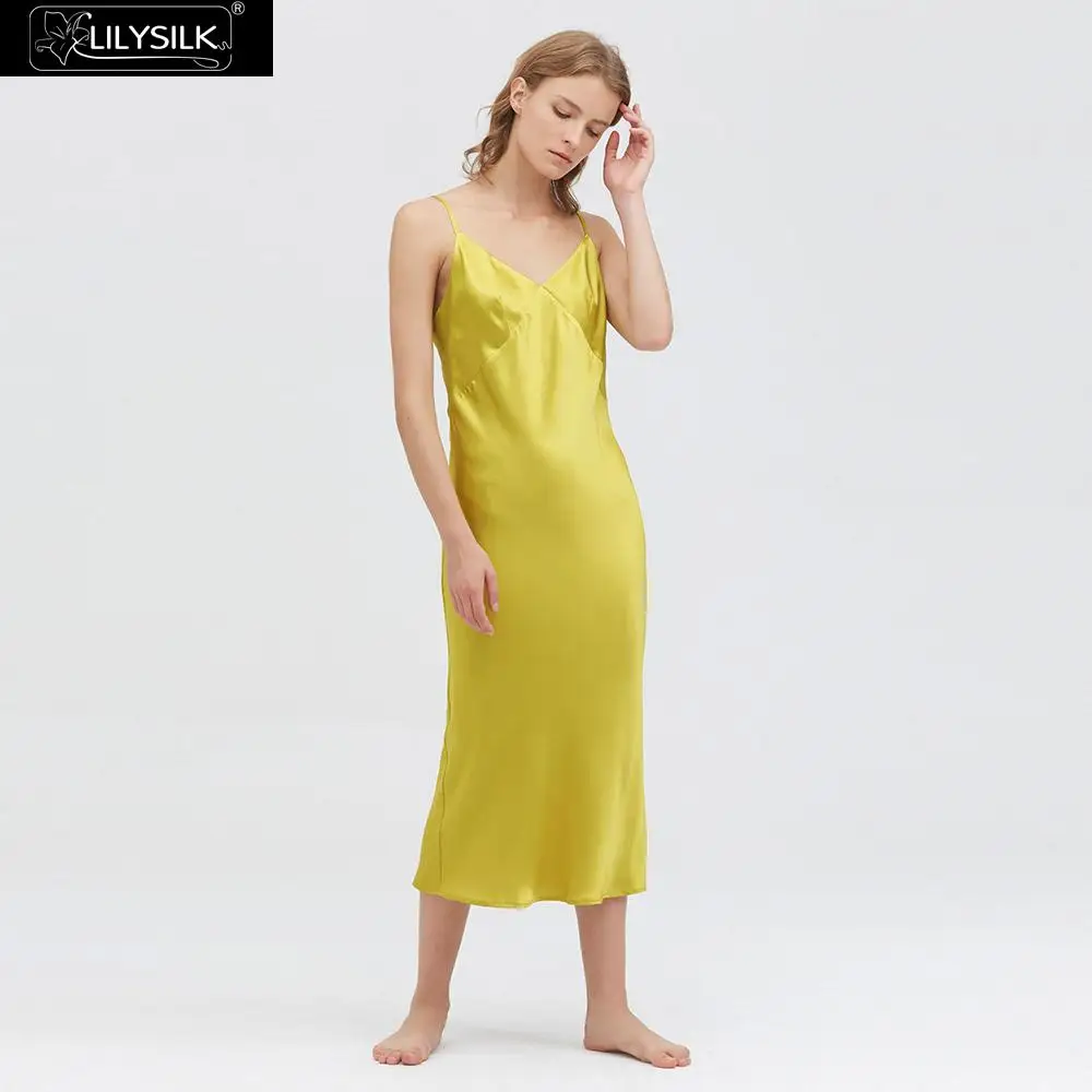LilySilk Silk Nightgown 22 Momme V Neck Long Luxury Natural Ladies Women's Clothing New Free Shipping | Женская одежда