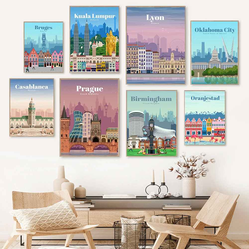 

City Map Poster Belgium Morocco France Czech Lyon Nordic Wall Art Canvas Painting Wall Pictures For Living Room Home Decoration