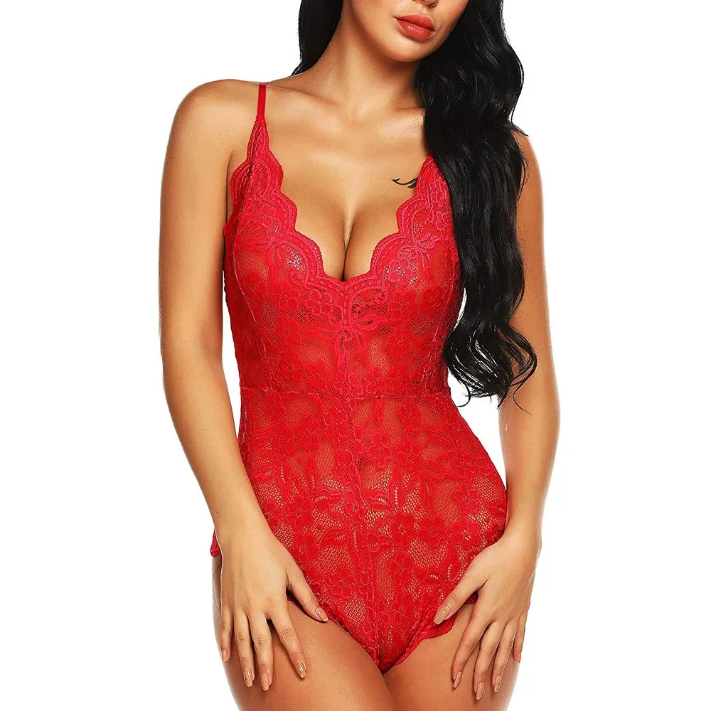 

Women One Piece Lingerie Deep V Teddy Sexy Lace Bodysuit Babydoll Sexy Lingerie Underwear A80