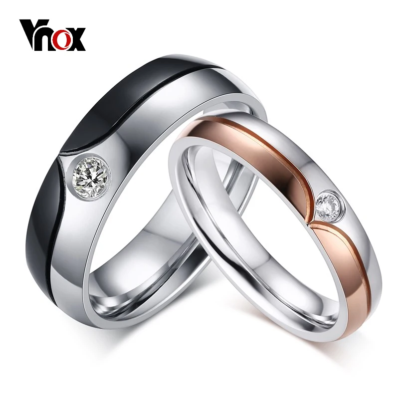 Vnox AAA CZ камень свадебные Кольца для Для женщин мужчин розовое золото-цвет кольцо