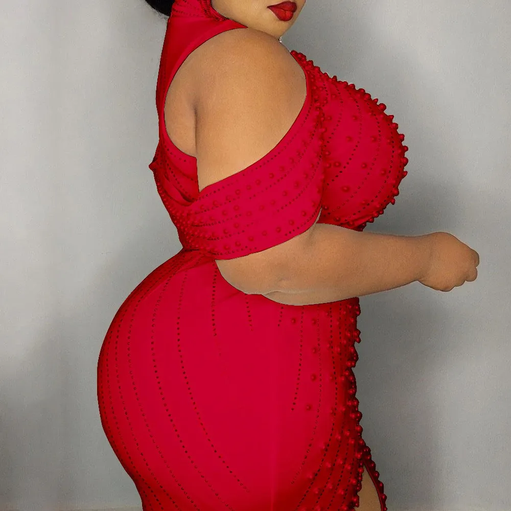 

Party Dress For Women Elastic Beading Cold Shoulder Sexy Night Club Tight Short Vestido Plus Size Elegant Evening White Dresses