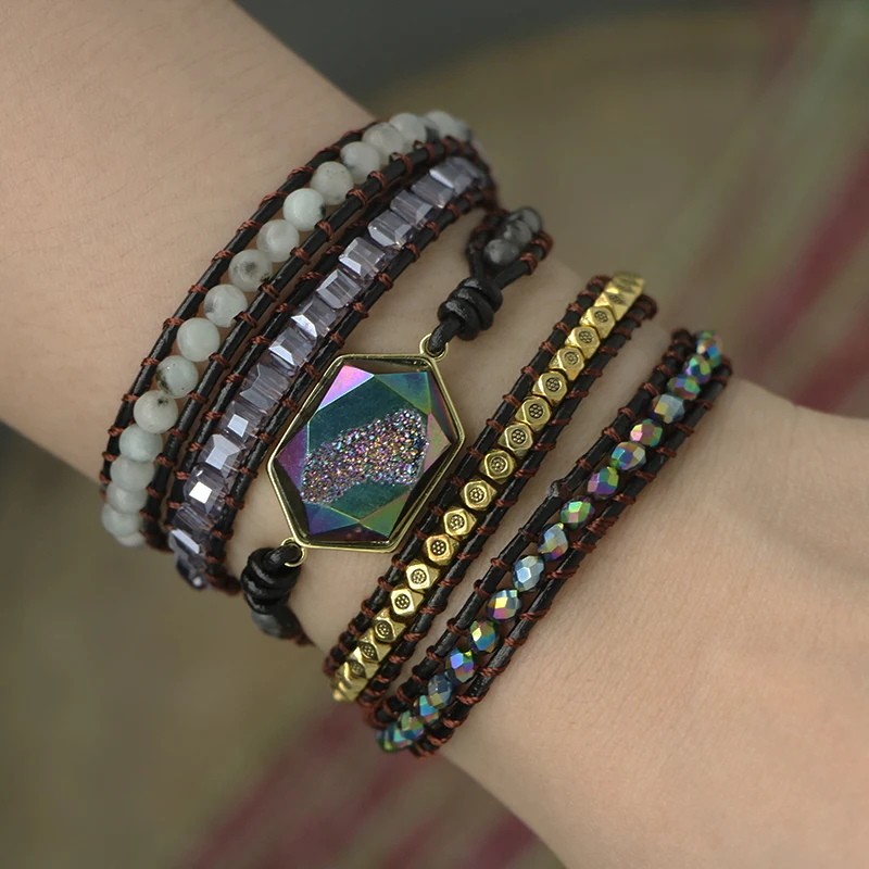 

EDOTHALIA Fashion Boho Beads 5 Strands Wraps Bracelet Bangle Women Gift Handmade Leather Bracelet Dropship