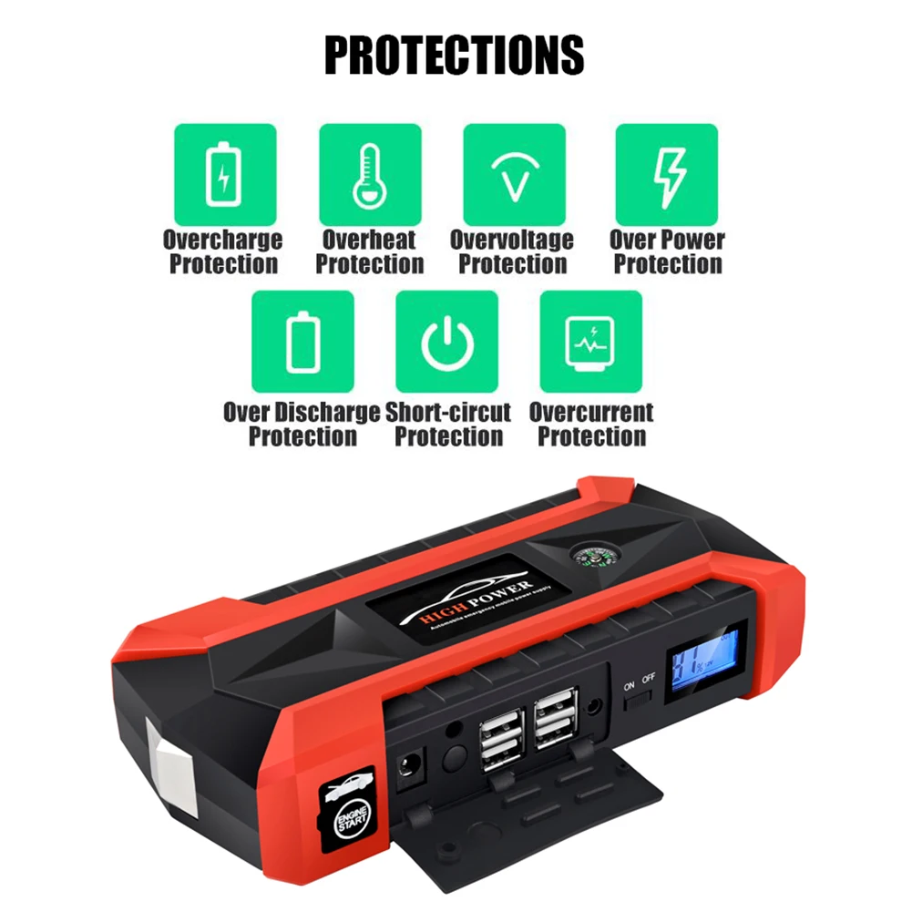Портативный 20000mAh 12V автомобильный пусковой стартер USB банк питания Батарея зажим усилителя супер пусковое устройство бензин дизельный стартер