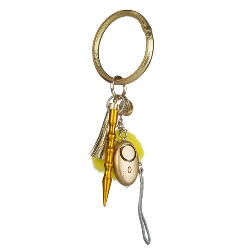 

Safe Sound Personal Security Alarm Keychain PU Leather Circle Tassel Pompom Pendant Wristlet Bracelet Hanging Keyring Bangle