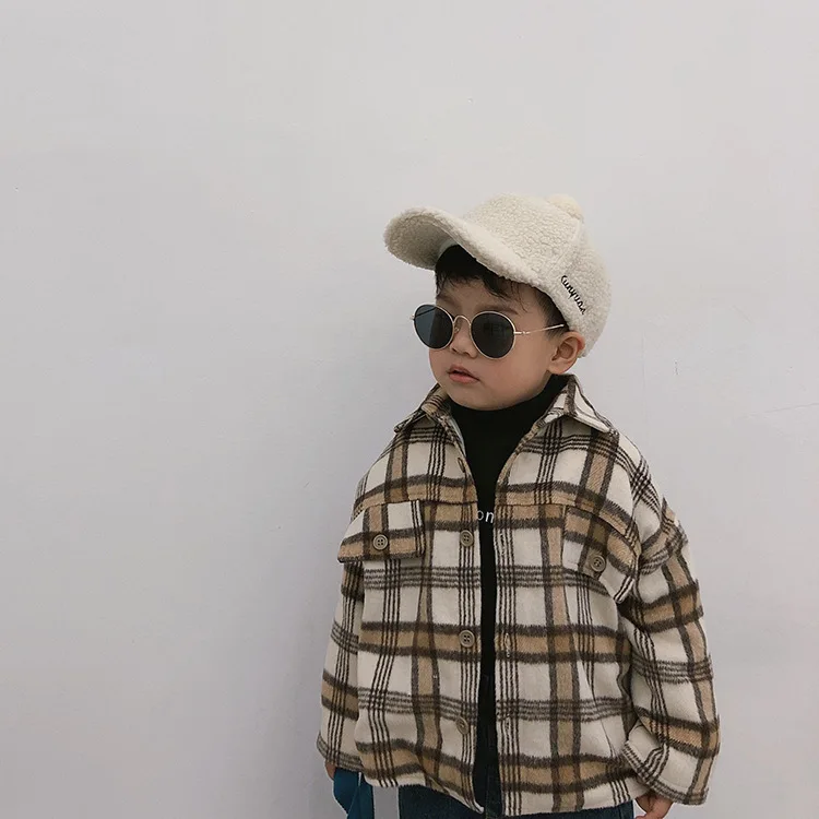 plaid Модные шерстяные футболки в клетку с флисовой подкладкой для мальчиков детская теплая плотная Повседневная рубашка - Цвет: plaid