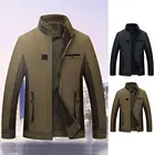 Мужское пальто с воротником-стойкой, ветрозащитная однотонная Повседневная куртка с открытой передней частью для мужчин среднего возраста, мужской тренч на осень и зиму