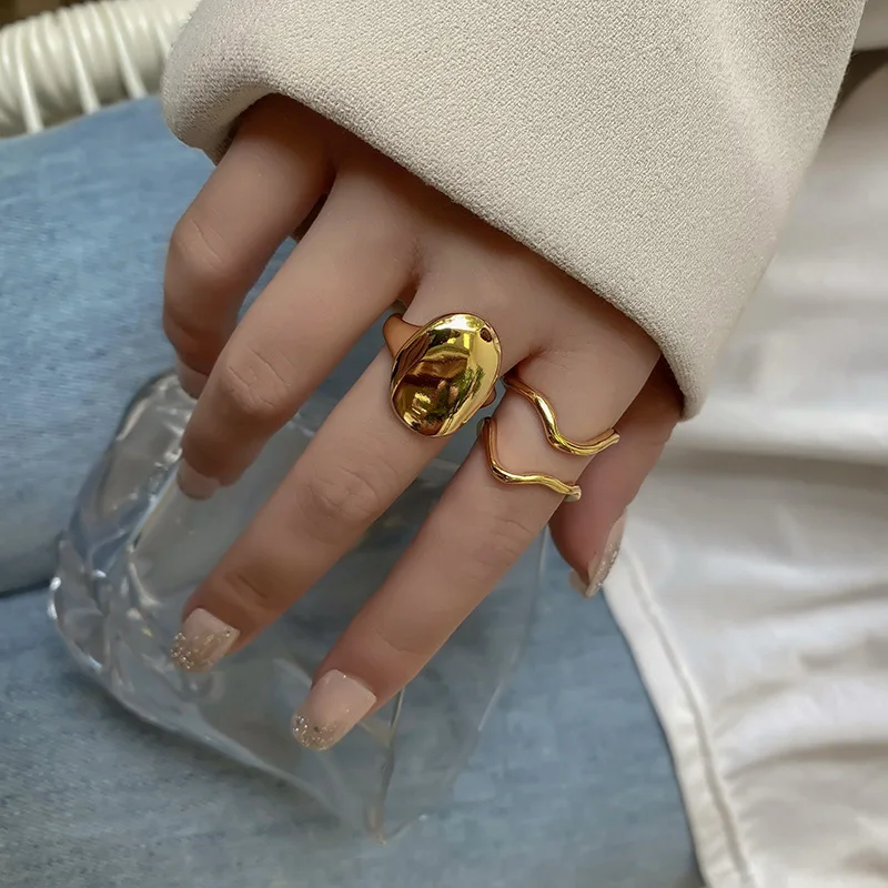

Double Line Ring For Women Minimalist Irregular Geometric Female Rings Simple Fashion French Romantic Charm Vintage Jewelry Gift