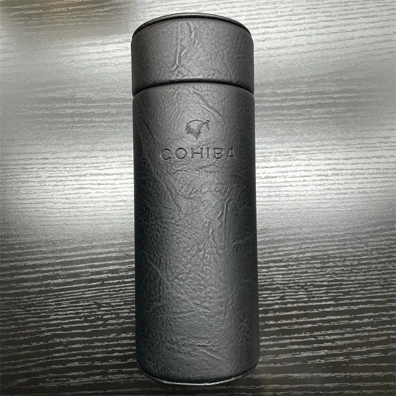

2021 NEW COHIBA Portable Black Leather Cigar Tube Cigar Holder Travel Humidor Box Travel Cigars Accessories with Gift Box CE-017