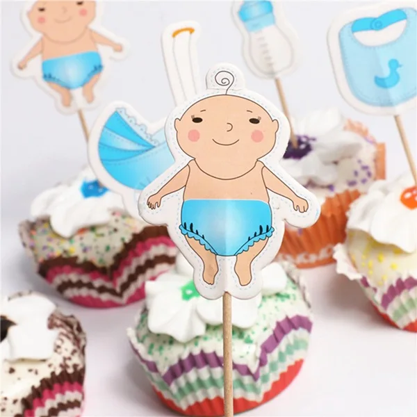 60 шт/партия торт для детского праздника кекс Toppers Для предродовой вечеринки украшения, товары для вечеринки Его мальчик Девочка Синий Розовый игра