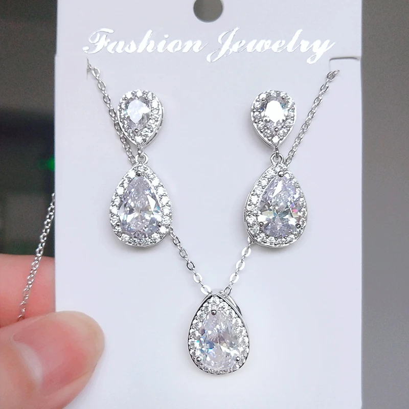 White set 7 ZAKOL нигерийские Ювелирные наборы в виде белых капель воды модные каплевидные кубические циркония ювелирные изделия для женщин подружек невесты Помолвочные FSSP267 - Окраска металла: White set 7