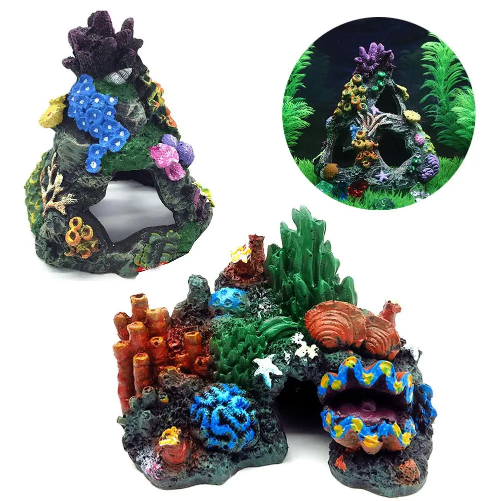 

Aquarium Resin Artificial Fish Shrimp rockery Turtle Fish Tank Aquarium Decoration Landscaping Coral-Resin Crafts Hiding Cave
