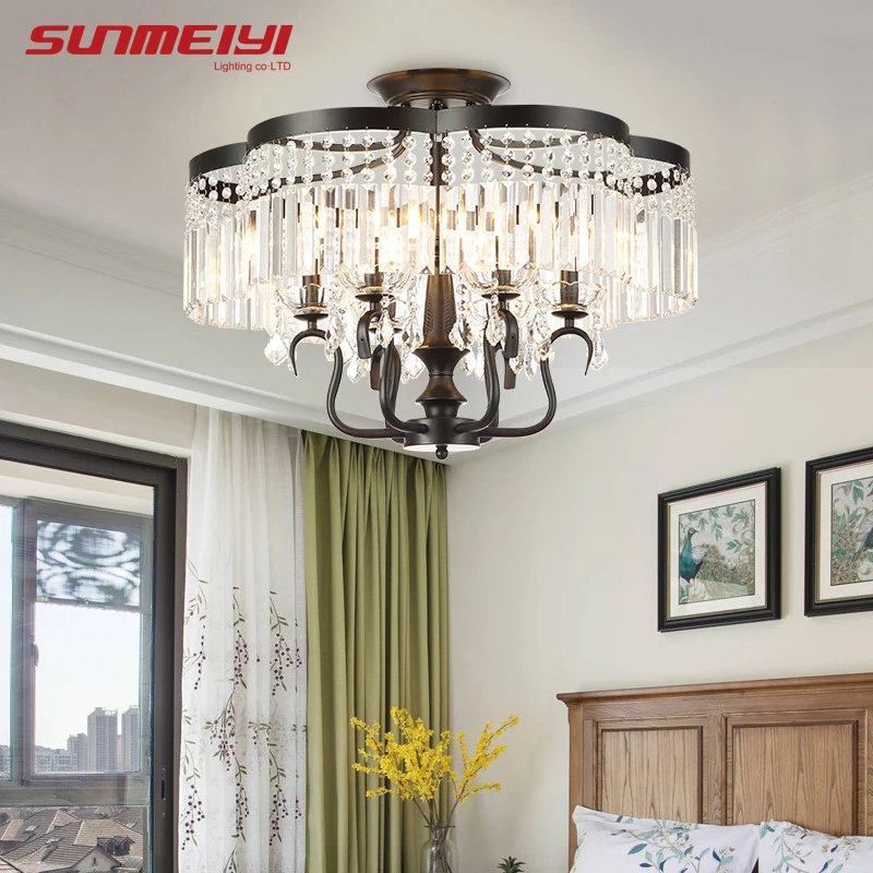 Современные Хрустальные потолочные светильники для спальни Светильники