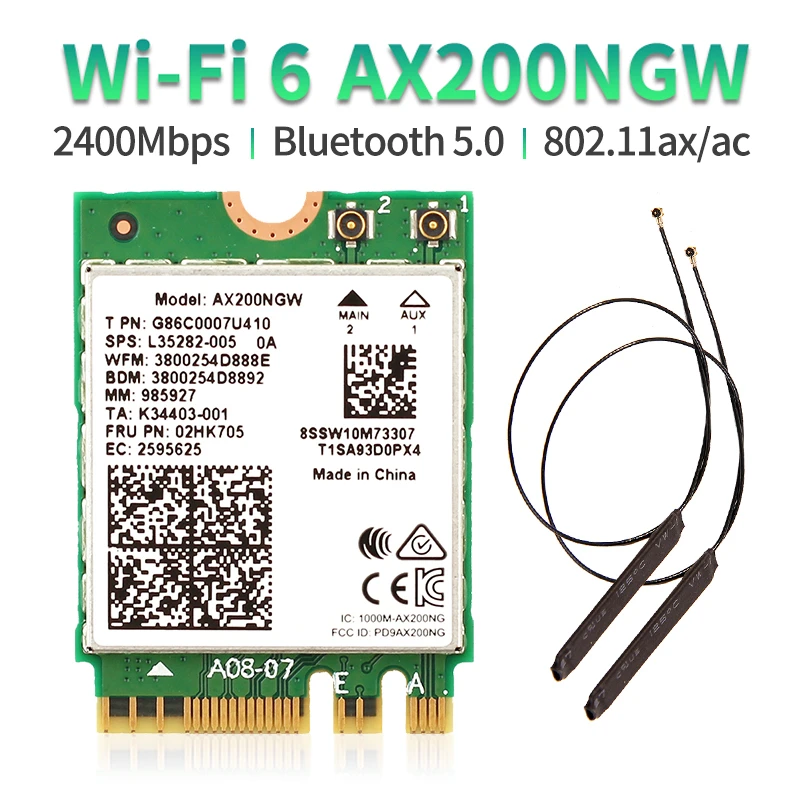 Двухдиапазонный Wi Fi 2 4 Гбит/с 6 AX200NGW 802.11ax/ac 2x2 Wifi для AX200 NGFF M.2 Bluetooth 5 0 сетевая карта