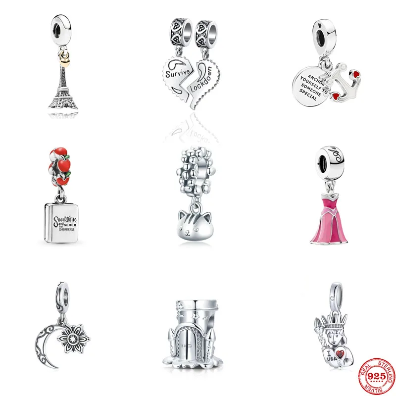 Женские браслеты из серебра 925 пробы с изображением кота и Эйфелевой башни |