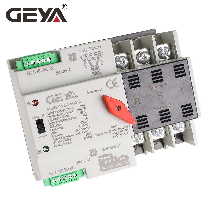 Трехфазный автоматический переключатель передачи энергии GEYA W2R 3Pole Din Rail ATS
