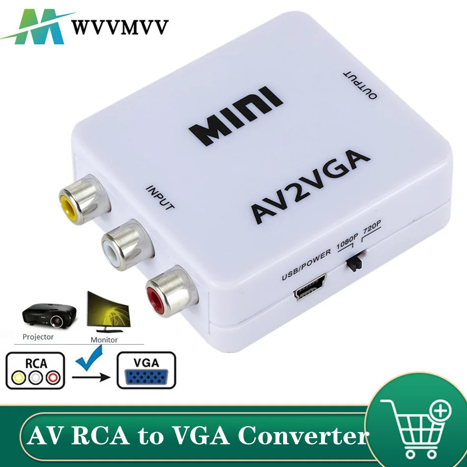Преобразователь видео Mini HD AV2VGA преобразователь AV RCA CVBS для VGA