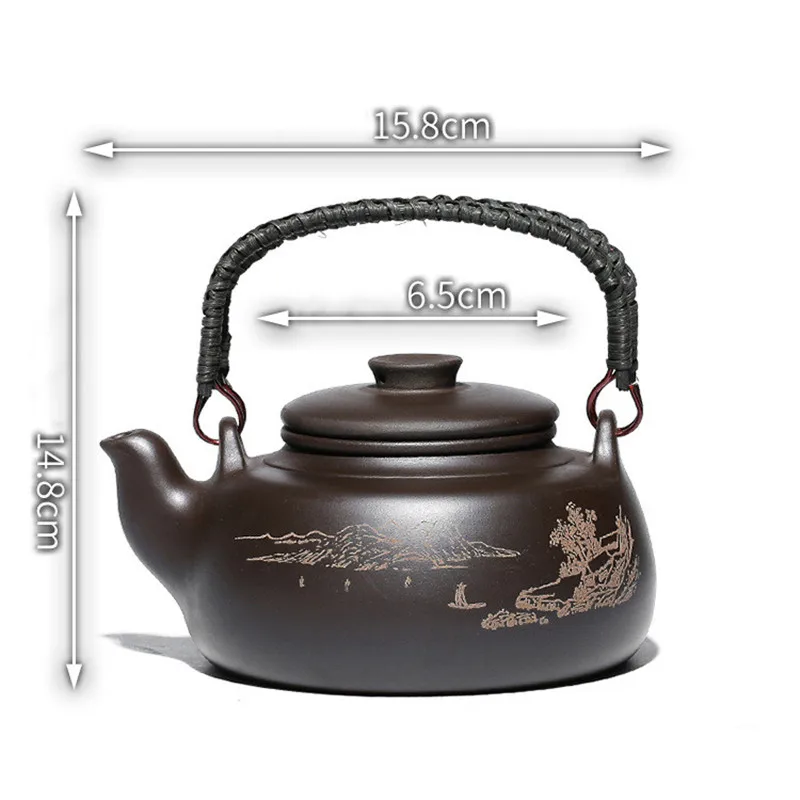 

Ceramic teapot purple sand creative large capacity handle teapot with Chinese style filtering Kungfu kettle drinking set