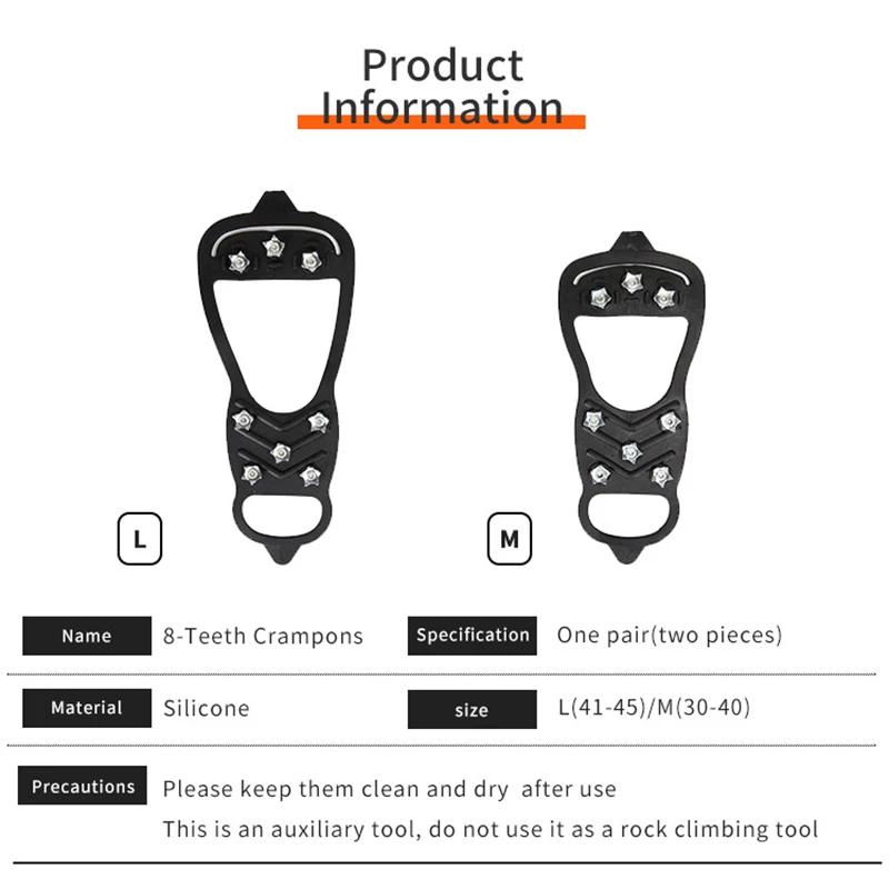 

Universal Non-Slip Gripper Ice Cleats Shoes for Adult with 8 Studs for Ice Fishing Walking Snow Shoveling Running I88