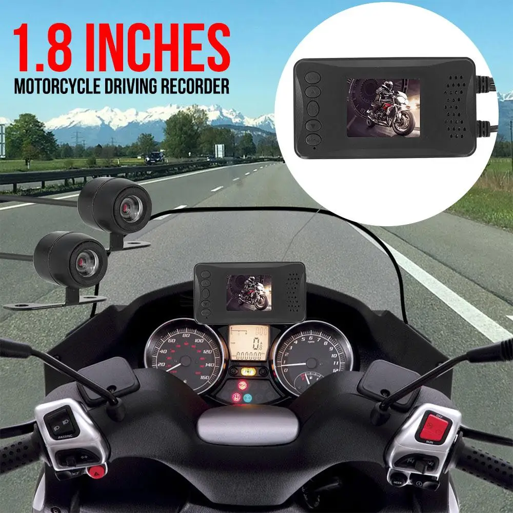 

Vehemo 1.8Inch Dash Cam Motorbike Recorder Night Vision LCD Screen for Dual Lens Driving Recorder Durable Loop Recording