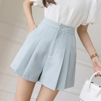 girl office shorts high waist a line pleated shorts skirts women summer solid color wide leg shorts office lady casual shorts