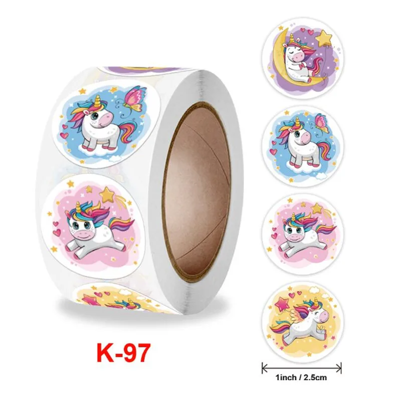 

Pink /Green Unicorn Sticker 500 pcs /roll 2.5cm Colorful Owl scrapbooking Round shape teacher children reward label seal paste