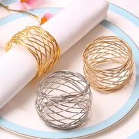 2pcsset round gold napkin rings hotel napkin buckle ring threaded mesh napkin holder home table wedding party decoration