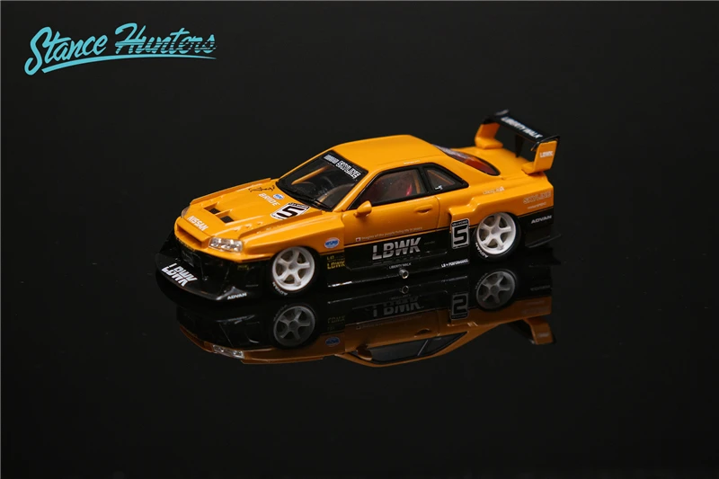 

Stance Hunters 1:64 NISSAN SKYLINE LBWK R34 SUPER SILHOUETTE Yellow Resin Model Car