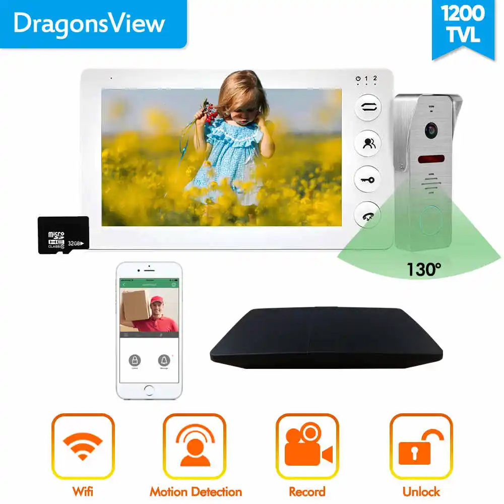 Видеодомофон Dragonsview 7 дюймов Wi Fi беспроводной дверной звонок домофон для дома