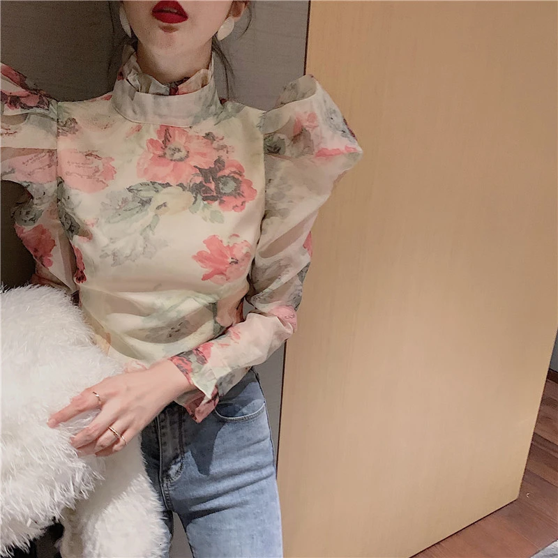 TWOTWINSTYLE повседневные блузки с рюшами для женщин водолазка пышная туника длинным
