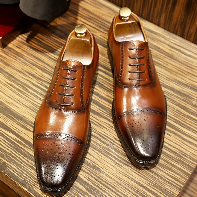 DESAI Brand Fashion Leather Shoes Men Formal Wedding Genuine Leather Shoes Men s Business Dress Casual Lace-up Shoes 2020 NEW