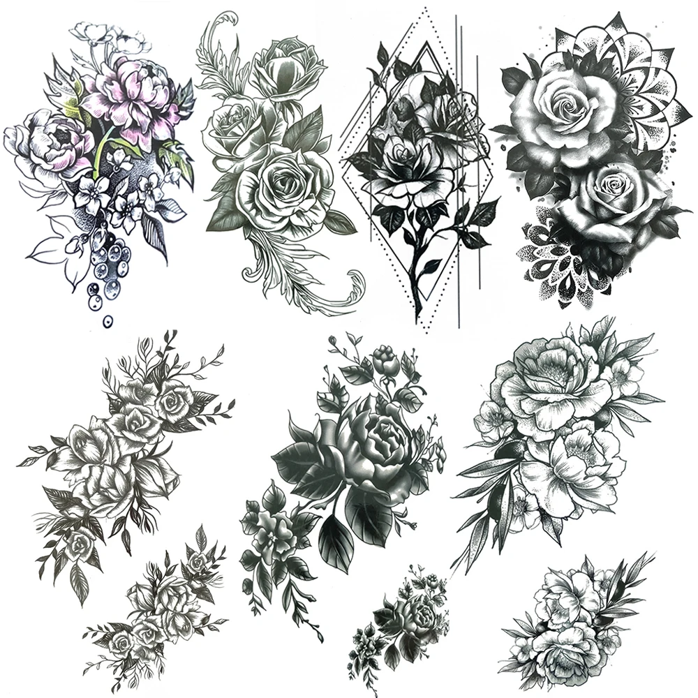 Сексуальные женские временные татуировки с жасмином ромбовидная Роза цветок