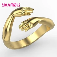 creative jewelry sterling silver 925 ring big hug opening adjustable women men smooth platinum gold covered fashion accessory