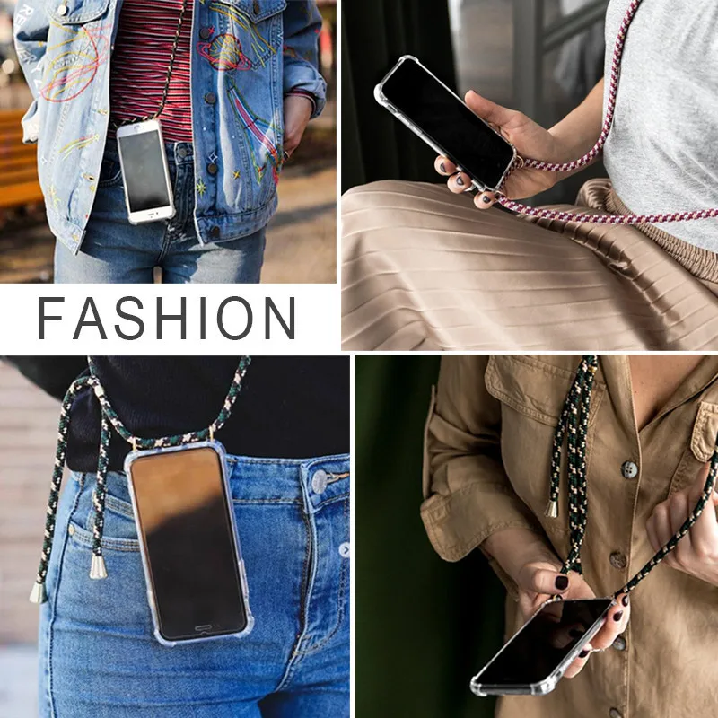For iPhone 11 Case Necklace Lanyard Shoulder Rope Cord Clear Soft TPU Phone Cover for iPhone XR 11 Pro Max XS MAX X 7 8 6 S plus