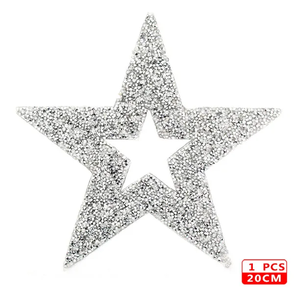 20cm Sliver 1pcs Стразы со звездами, смешанные размеры, нашивки, нашивки с вышивкой, термо-Стикеры для одежды, 5 видов цветов, блестки, нашивки для одежды, сделай сам - Цвет: 20cm Sliver 1pcs