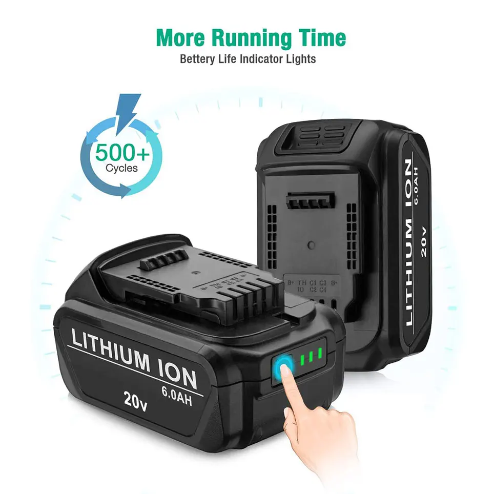 

6.0ah replacement battery dcb205 dcb204 - compatible with DeWalt 20V cordless power tool upgrade lithium battery