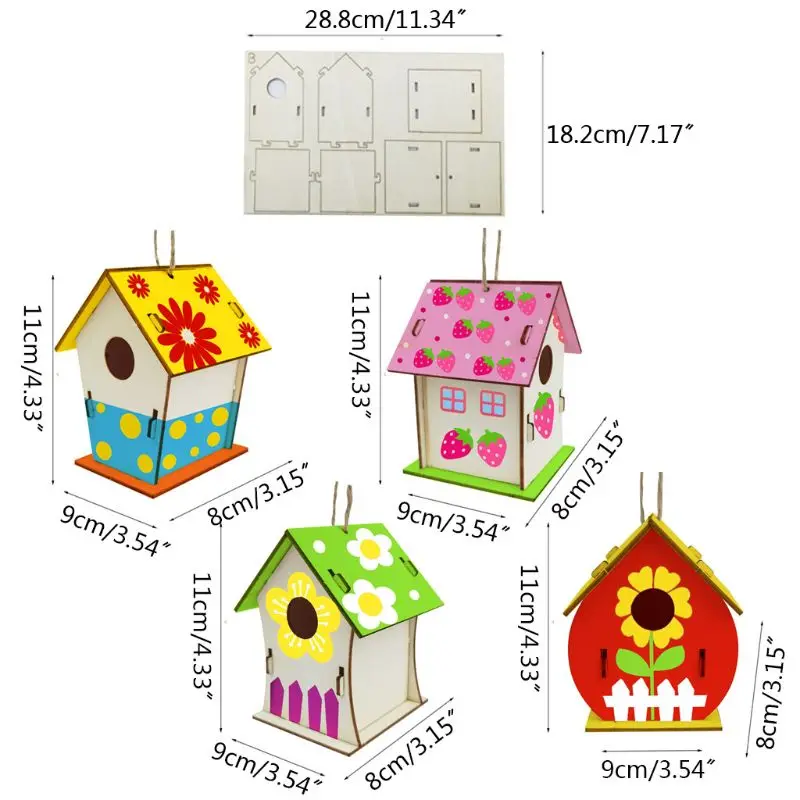 

P15C DIY Bird House Painting Kit Building Birdhouse Paints Brushes Wooden Art Crafts for Children Kids